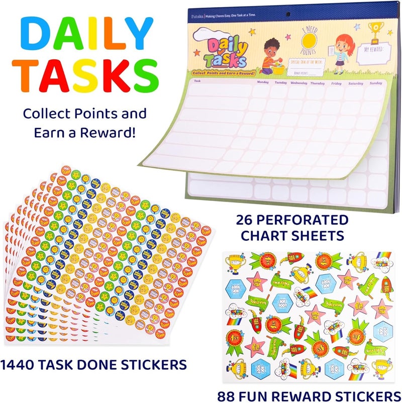 Putska Behavior Reward Chart for Kids – Includes 26 Chore Charts & 1528 Stickers – Magnetic Chore Chart for Multiple Kids at Home to Build Responsibility & Positive Habits (Reward Chart) - Image 2